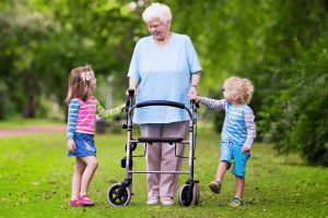 Déambulateur, cadre de marche ou rollator