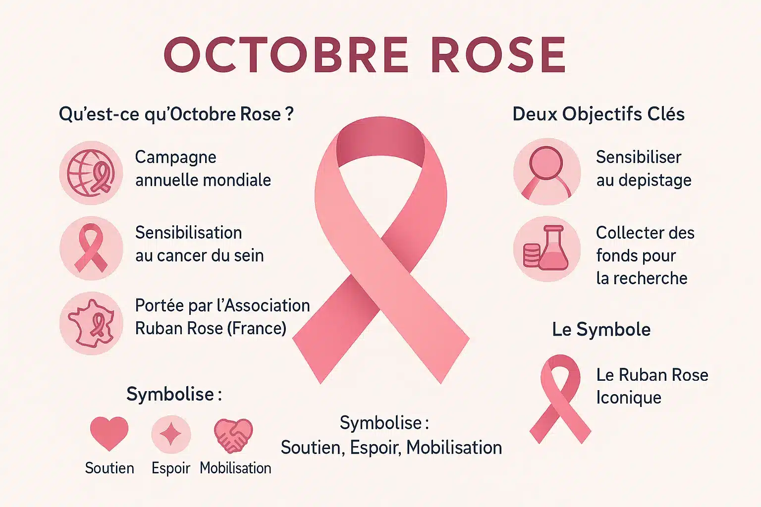 Illustration de la campagne Octobre Rose avec le ruban rose et des femmes unies