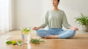 Femme tranquille pratiquant un moment de bien-être naturel pour un drainage corps efficace