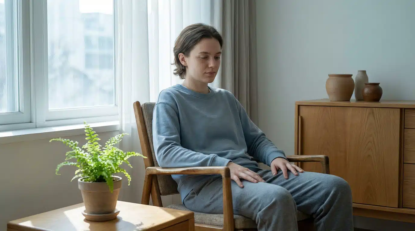 Grande fatigue réflexion et renouveau dans un environnement calme Personne en contemplation paisible symbolisant la grande fatigue et la recherche de solutions