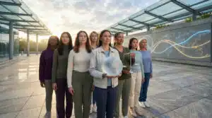 Illustration symbolique représentant l’unité féminine pour la journée des droits de la femme, justice, progrès et avenir mondial