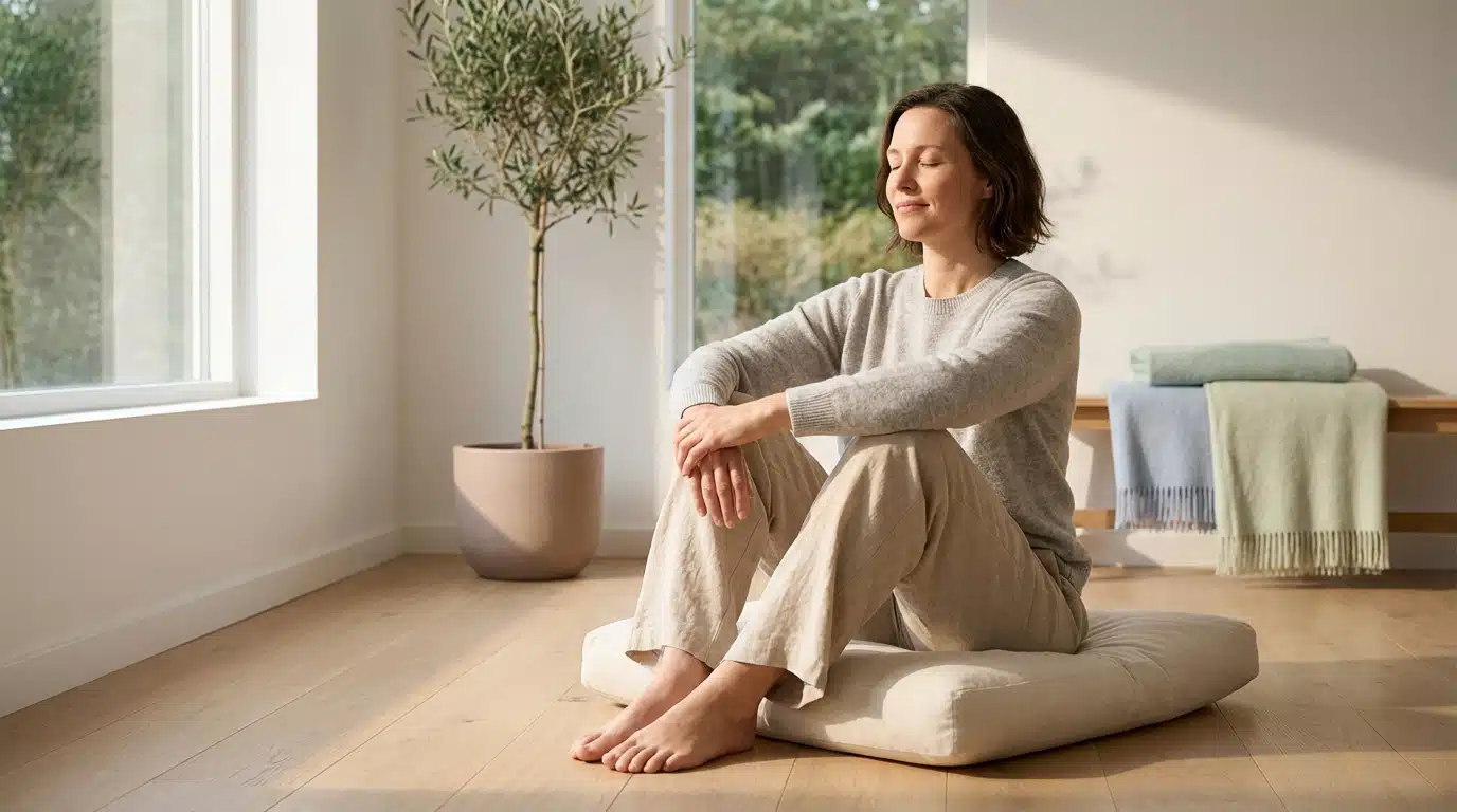 Cohérence cardiaque pour sérénité et relaxation Cohérence cardiaque : personne assise en méditation au lever du soleil