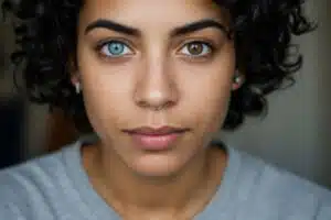 Yeux vairons : visage en gros plan avec un œil bleu et un œil marron