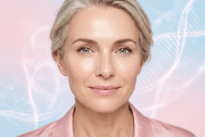 Collagène et beauté de la peau, gros plan d un visage mature à la peau lumineuse