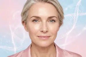 Collagène et beauté de la peau, gros plan d un visage mature à la peau lumineuse
