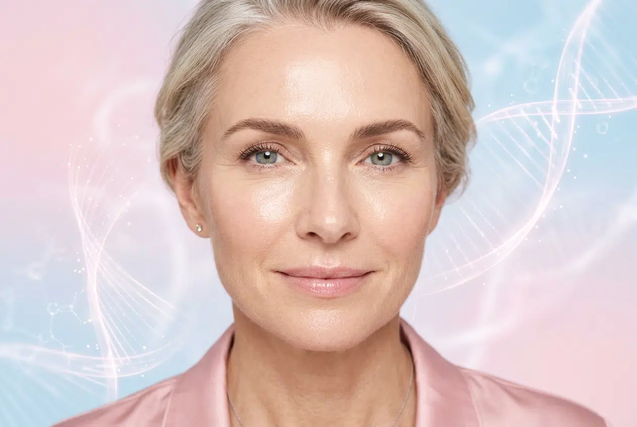 Collagène : bienfaits pour la peau et les articulations Collagène et beauté de la peau, gros plan d un visage mature à la peau lumineuse