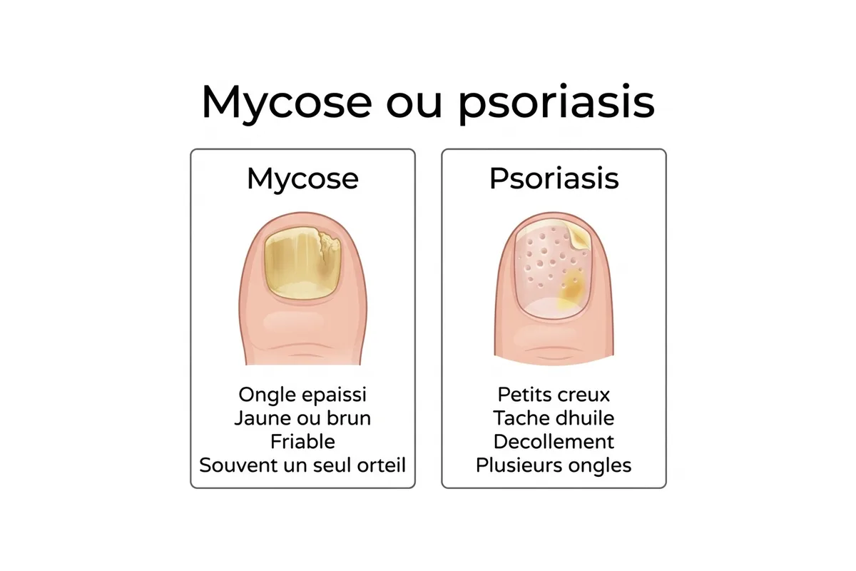 Mycose ou psoriasis de l ongle Tableau comparatif des signes de la mycose et du psoriasis de l ongle