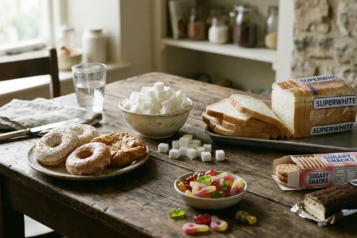 Sucres raffinés et aliments transformés qui accélèrent les rides Sucres raffinés et produits transformés accélérant la glycation et l'apparition des rides