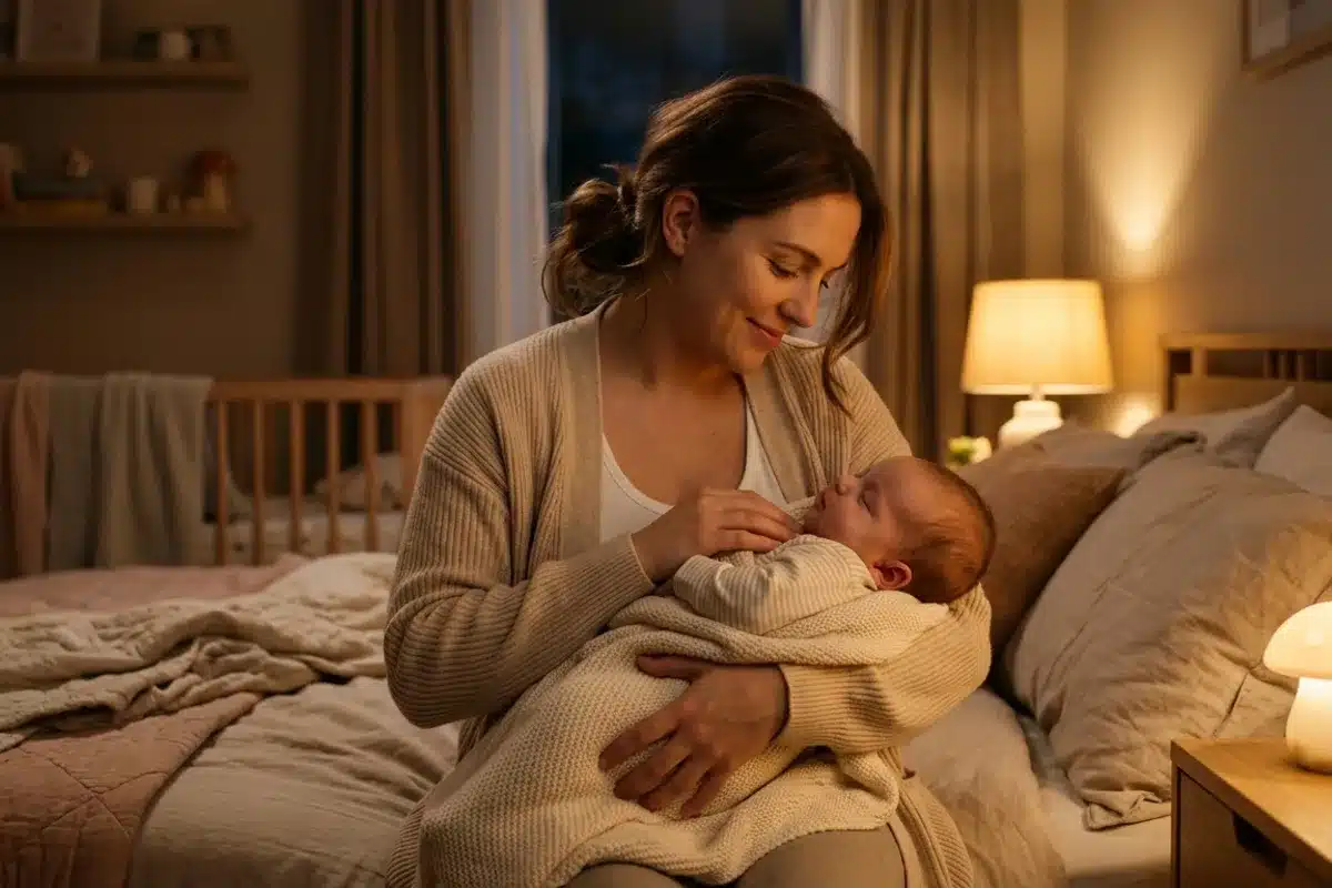 Parent berçant son bébé pour le rituel du coucher Mère tenant son bébé dans les bras pour le rituel du coucher