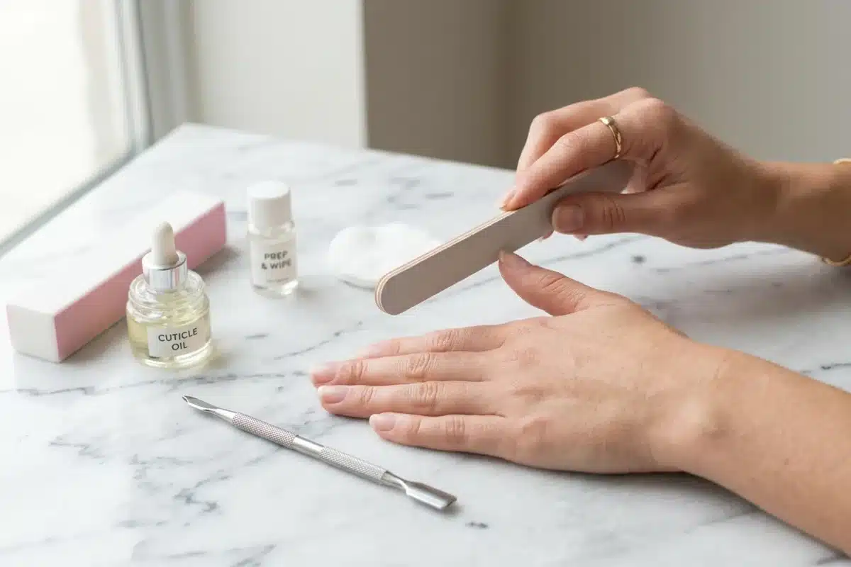 Outils de préparation des ongles pour la pose du vernis semi-permanent : lime et repousse-cuticule