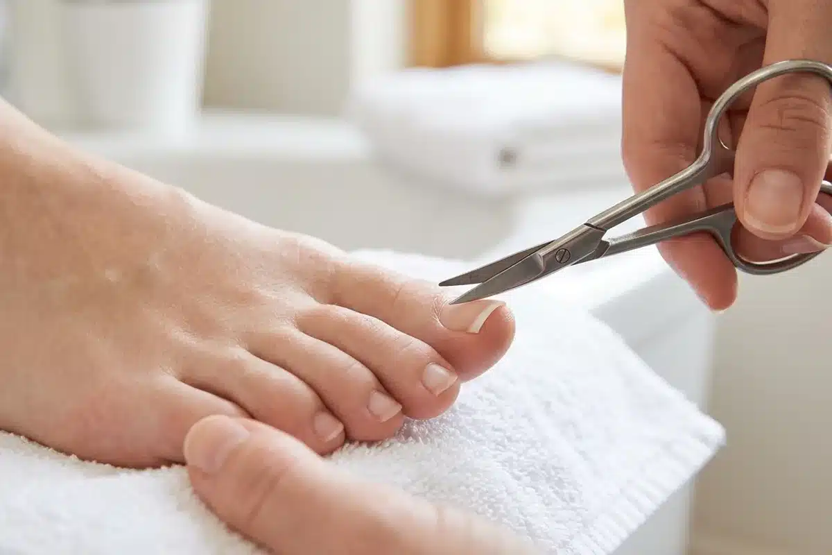 Coupe droite des ongles pour prévenir le panaris à l'orteil Coupe d'ongles d'orteils en ligne droite pour prévenir le panaris et les ongles incarnés