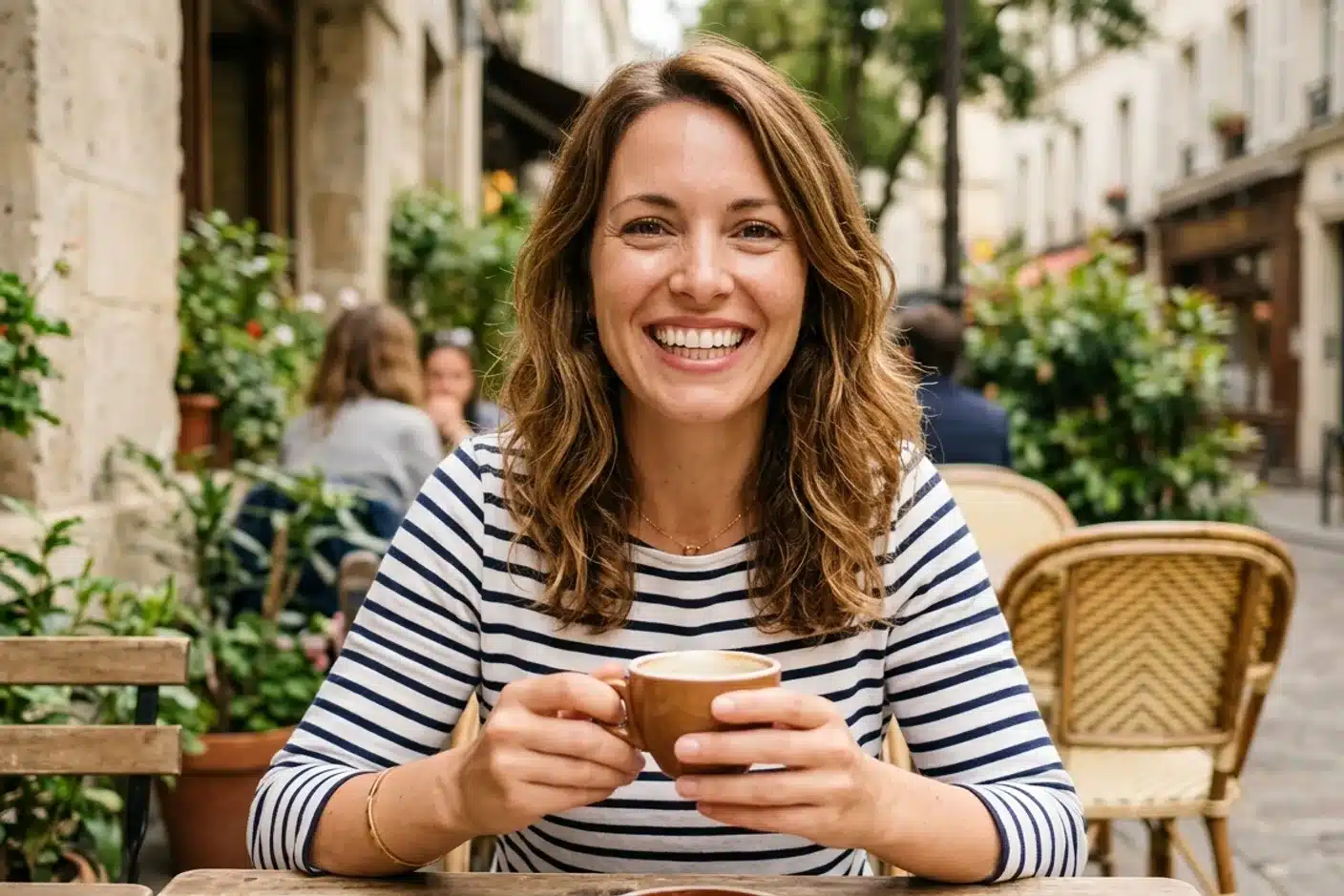 Orthodontie pour adultes : résultat sourire confiant Femme adulte souriante avec des dents bien alignées après orthodontie