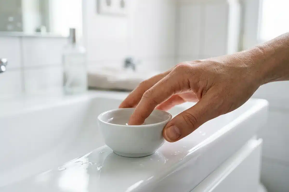 Bain antiseptique pour soigner un panaris au doigt Soin d'un panaris au doigt par trempage dans un bain antiseptique