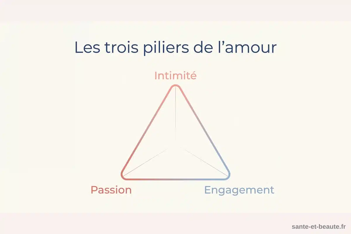 Les trois piliers de l'amour selon Sternberg Schéma du triangle de l'amour de Sternberg : intimité, passion et engagement